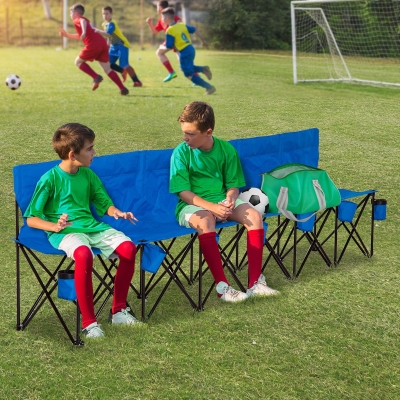 Outsunny 6 Seat Sport Bench Team Sport Camp Seat Folding Portable Outdoor Bench with Carrying Case and Cup Holder Black