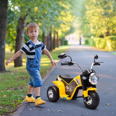 Aosom Kids Electric Motorcycle Ride-On Toy 3-Wheels Battery Powered Motorbike Rechargeable 6V with Horn Headlights Motorbike Realistic Sounds 1.24mph Speed for Girls Boy 18 - 36 Months Yellow