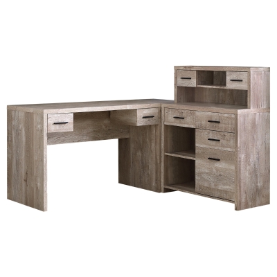 Monarch 63" L-Shaped Contemporary Reclaimed Wood-look Computer Desk with Storage - Taupe