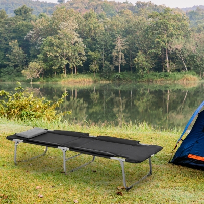 Outsunny Folding Camping Cot Sleeping Beds for adults Office Outdoor Hiking Portable Black