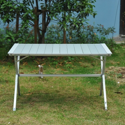 Outsunny 45”x28”x28” Aluminum Portable Picnic Table Folding Roll Up Top Aluminum Camp BBQ Table with Carrying Bag, Silver