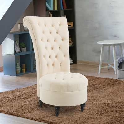 HOMCOM 45" Tufted High Back Velvet Accent Chair Living Room Soft Padded Couch Lounge Cream White