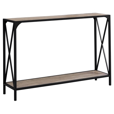 Monarch 48" Contemporary Wood Grain Top 2-Tier Metal X Framed Accent Console Table - Black / Dark Taupe Finish