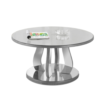 Monarch 36" Contemporary Geometric Inspired Round Mirrored Accent Coffee Table