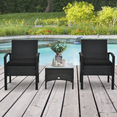 Outsunny Rattan Wicker Outdoor Patio Furniture Leisure Set w/ Tea Table Black