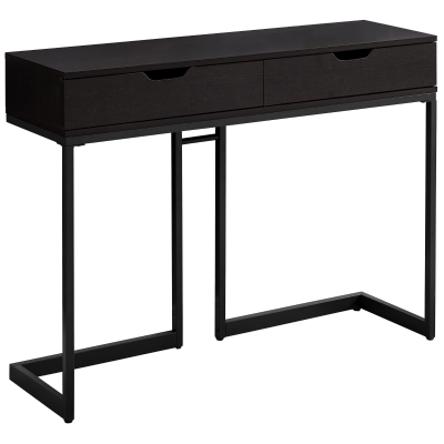 Monarch 42" Contemporary Accent Hall Sofa Console Table with 2 Drawers and Angular Metal Base - Cappuccino Wood Grain-Look / Black Metal Base