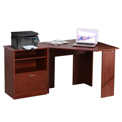 HOMCOM Computer Desk with Printer Cabinet, L-Shaped Corner Desk with Storage, Study PC Workstation for Home Office, Cherry