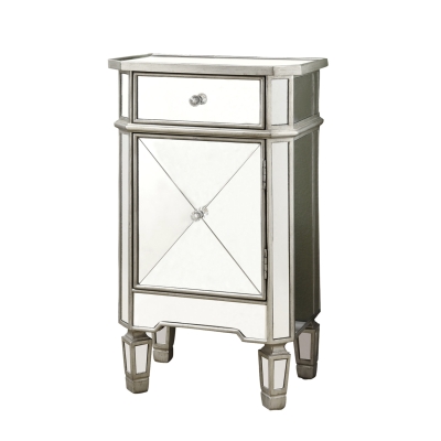Monarch 29" Contemporary Mirrored Accent Side End Table Chest with Storage Drawer - Brushed Silver Trim