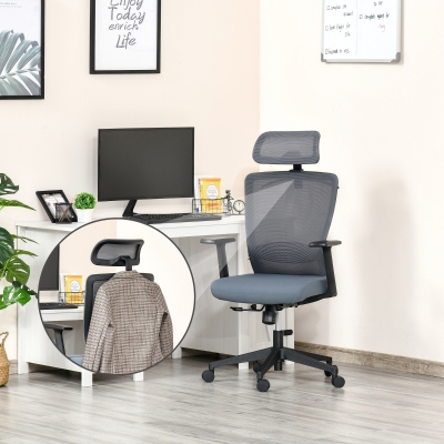 Vinsetto Mesh Office Chair with Lumbar Back Support High Back Swivel Task Chair, Adjustable Height Head Pillow, Blue Grey