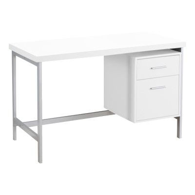 Monarch 48" Contemporary Simple Compact Office Computer Desk with Drawers - White / Silver Metal