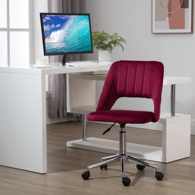 Vinsetto Mid Back Office Chair Velvet Fabric Swivel Scallop Shape Computer Desk Chair, Red