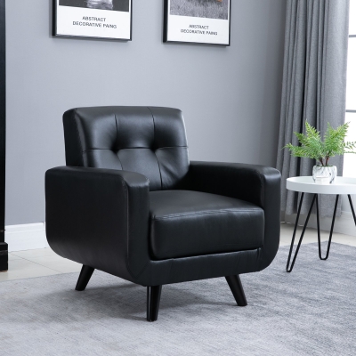 HOMCOM Single Armchair Cushion Padded Sofa Chair Wooden Seat with Armrest Living Room Furniture Black