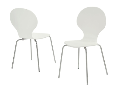 Monarch 4 Piece Bentwood Seat Chrome Metal Leg Modern Dining Chair Set - White