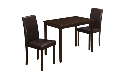 Monarch 3 Piece Casual Rectangle Table and PU Leather Parson Chairs Dining Set - Cappuccino Brown