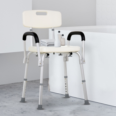 HOMCOM Adjustable Medical Shower Chair Bathtub Bench Bath Seat with Arms and Backrest