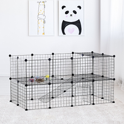 PawHut Metal Mesh 36 pcs Small Animal Playpen Pet Playpen with Mallet Connectors