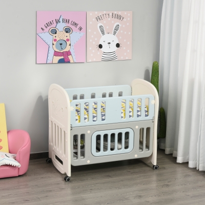 Baby Crib 3 In 1 Design Toddler Cot Cradle Beside Sleeping Cot w/ Wheels