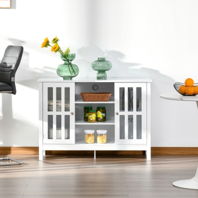HOMCOM Modern Sideboard Storage Cabinet Floor Cupboard Kitchen Buffet TV Console with Framed Doors for Entryway, Living Room, Dining Room, White