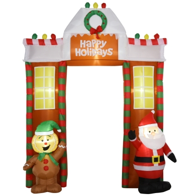 HOMCOM 9' Christmas Inflatable Archway Yard Decoration Santa & Gingerbread Man LED Lights Decoration for Entryway