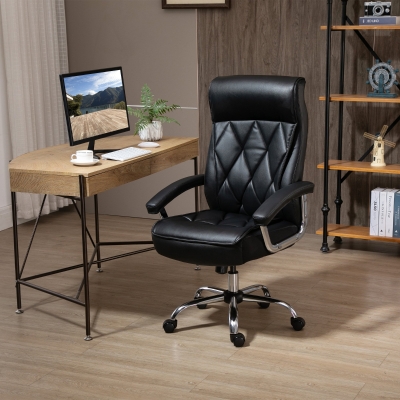 Vinsetto High Back Office Chair Computer Task Seat Adjustable Ergonomic Executive Office Chair Diamond-Stitched PU Leather Swivel with Padded Armrests,Black