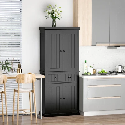 HOMCOM 72" Freestanding Kitchen Pantry Cabinet w/ Adjustable Shelves, Black