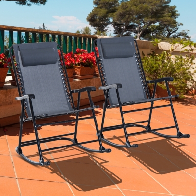 Outsunny Outdoor Patio Rocking Chair Set Folding Lawn Furniture Garden Rocker Chaise Lounge Grey
