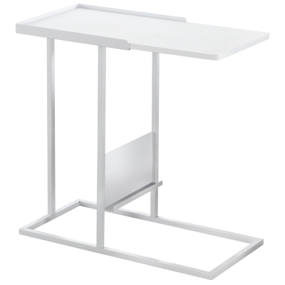 Monarch 24" Modern Metal Frame C-Shaped Side Accent Table with Magazine Storage Rack - White Finish