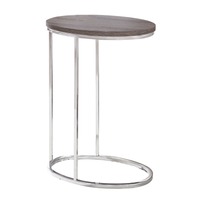 Monarch 25" Contemporary Oval Wood Grain-Look Top Chrome Metal Base C-Shaped Side Accent Table - Dark Taupe Finish