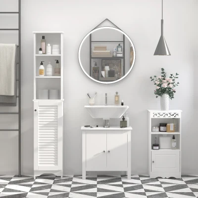HOMCOM Tall Bathroom Storage Cabinet, 3-Tier, White