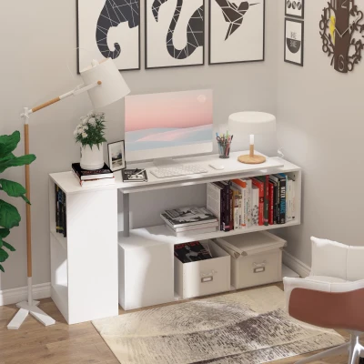 HOMCOM 55" L-Shaped Corner Desk, 360° Rotating, White