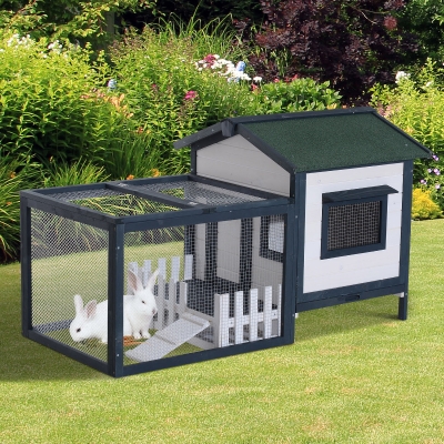 PawHut 59" x 31" x 33" Wooden Rabbit Hutch Bunny Cage Pet House Chicken Coop Poultry w/ Fence Run