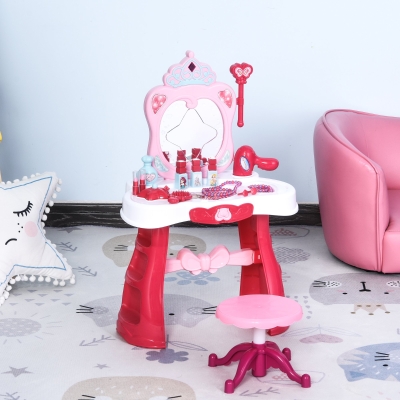 Qaba Children Dressing Table Set for Girls Princess Make Up Table Set