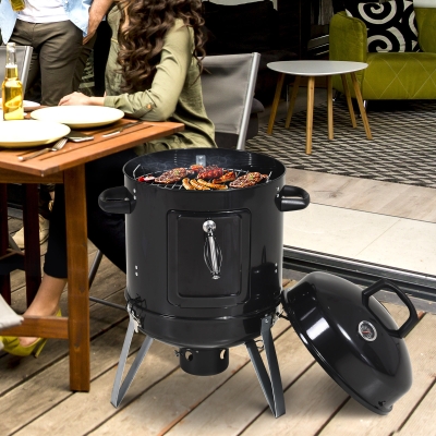 Outsunny 16" Charcoal Smoker BBQ Grill for Outdoor Camping Black