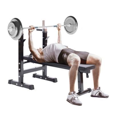 Soozier Adjustable Weight Bench Folding Lifting Stand with Incline Flat, Black