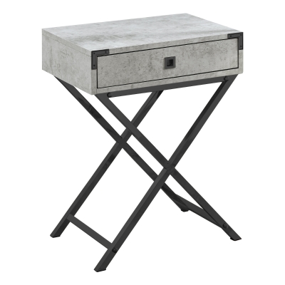 Monarch 24" Contemporary Accent Side End Table with Large Storage Drawer and Metal X-Design Legs - Grey Cement / Black Nickel Legs