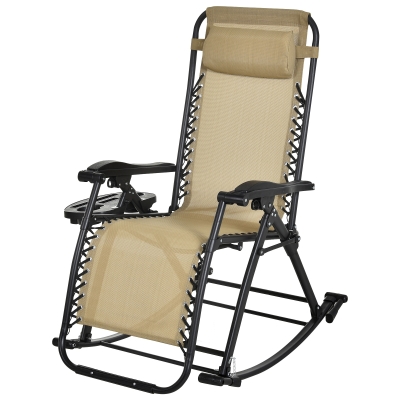 Outsunny Zero Gravity Recliner Lounge Chair Patio Rocker Home Outdoor Napping Cup Holder