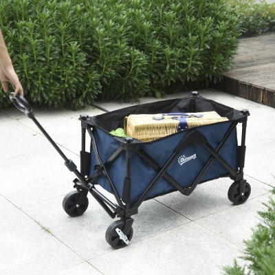 Outsunny Folding Wagon Garten Cart Collapsible Camping Trolley Steel Frame Oxford Fabric