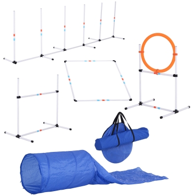 PawHut Outdoor Dog Agility Equipment Pet Speed and Agility Equipment Kit Backyard Starter Course High Jump Hurdle Tunnel