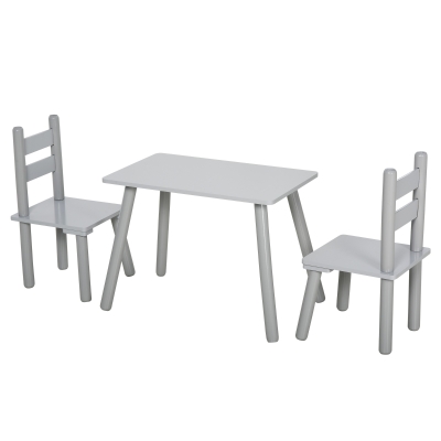 Qaba 3-Piece Set Kids Wooden Table Chairs Easy to Clean Gift for Boys Girls Toddlers Age 3 to 8 Years Old - Grey