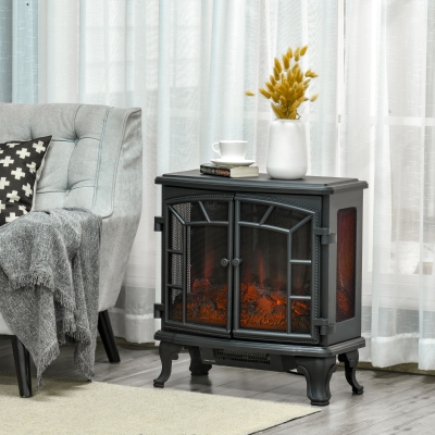 HOMCOM Electric Fireplace Heater, Freestanding Fireplace Stove with Realistic Flame Effect, Timer, Overheating Protection, 750W/1500W, Black