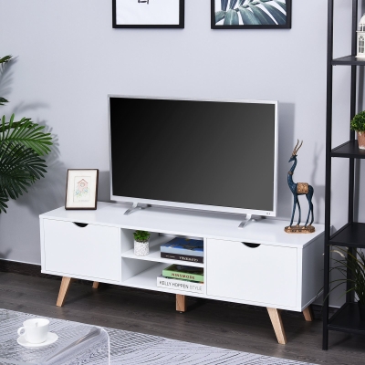 HOMCOM Modern Wooden TV Stand with 2 Storage Cabinet Stand for TV's up to 65" for Living Room Office, Storage Entertainment Center, White