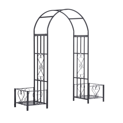 Outsunny Decorative Metal Backyard Garden Arch with Planter Boxes
