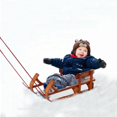 Soozier Children Snow Sled Wooden Sledge Ski Sliding Snowmobile Baby Sleigh