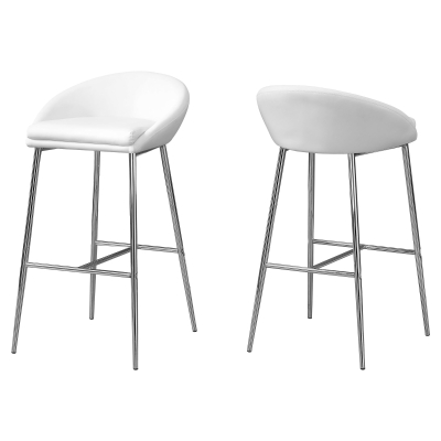 Monarch 2 Piece Modern PU Leather Padded Seat Chrome Legged Bar Height Barstool Chair Set - White