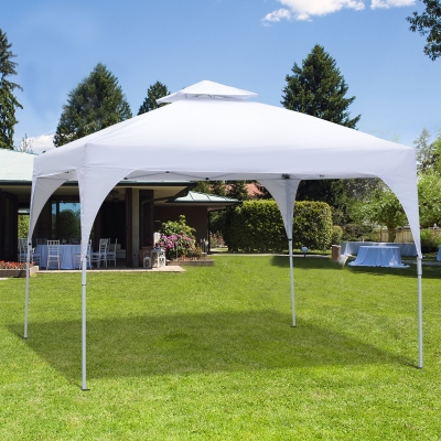 Outsunny 10'x10' Easy Pop-Up Party Tent 2 Tire Top Outdoor Gazebo Canopy Sun Shade Fair Event Instant Shelter Vented Roof w/ Carrying Bag White
