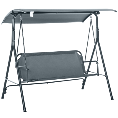 Outsunny 3-Person Porch Patio Swing with Adjustable Weather-Fighting Tilt Canopy & Comfortable Bench-Style Seat - Grey