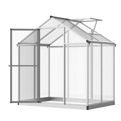 Outsunny 4' L x 6' W Walk-In Polycarbonate Greenhouse with Roof Vent for Ventilation & Rain Gutter, Hobby Greenhouse for Winter