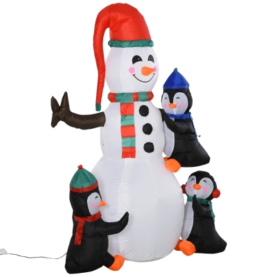 HOMCOM 6' Christmas Holiday Yard Inflatable Outdoor Light Up LED Xmas Decoration 3 Penguins Building Snowman