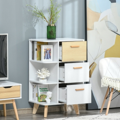 HOMCOM Floor Storage Cabinet with 3 Drawers & 3 Shelves Free Standing Cupboard Chest, Sideboard Storage Organizer for Bedroom Living Room Office