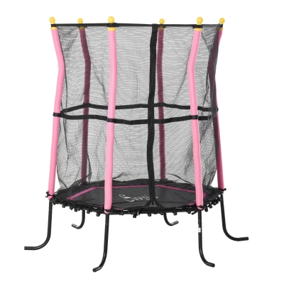 Soozier 61” Kids Trampoline Mini Indoor/Outdoor Bouncer Jumper with Enclosure Net Elastic Thick Padded Pole Gift for Child Toddler Age 3-6 Years Old Pink